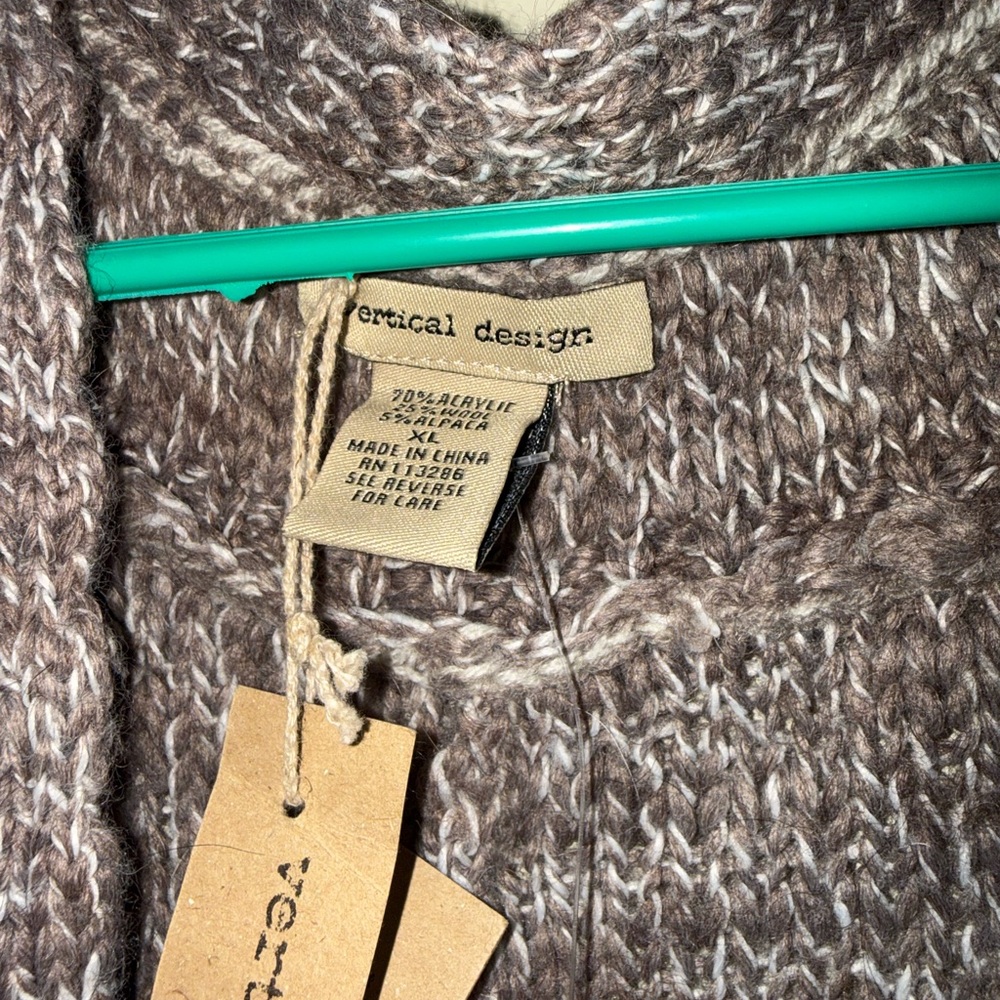 Vertical Design Women's Brown Cowl Neck Sweater